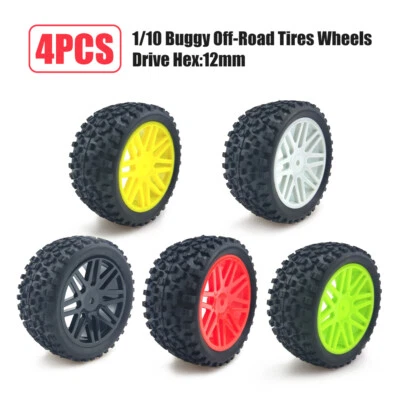 4x 1/10 RC Rubber Tires Wheel Hub 12mm Hex For HPI HSP Traxxas Tamiya Racing Car - Image 1 of 4