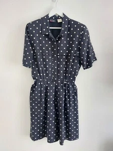 Vintage 80s/90s Navy Polka Dot Playsuit/ short jumpsuit short sleeve size 14/16 - Picture 1 of 11