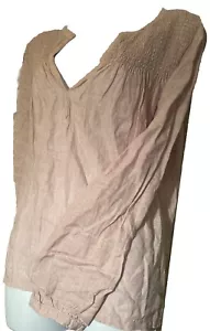 Cynthia Rowley Size 100% Linen Long Sleeve Pink Plunging V Neck Top - Picture 1 of 9