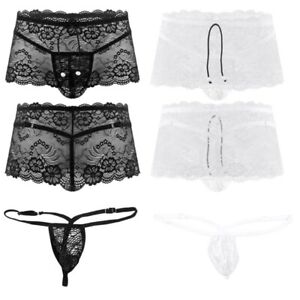 Sissy Mens Floral Lace Mini Skirts+G-string Hollow Out Briefs Underwear Lingerie