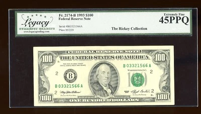 DBR 1993 $100 FRN New York Fr. 2174-B Legacy 45 PPQ Serial B03321566A - Image 1 of 2