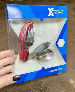 X Gear Camper Tool 4 In 1 Fork Knife Spoon Can Opener Discontinued Smooth Red - Picture 1 of 7