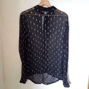 Blusa top negra transparente mbyM para mujer con toques dorados M mediana - Imagen 1 de 6