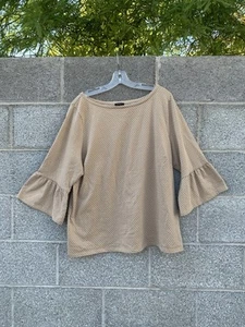 TALBOTS Pullover Shirt Übergröße 2X gepunktet hellbraun weiß Glockenärmel strukturiert - Bild 1 von 9