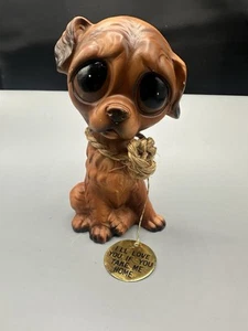Vintage Chalk-ware Enesco Big Sad Eye Puppy Dog Figurine Brown. O - Picture 1 of 6