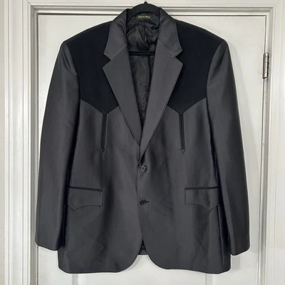 VTG Circle S Western Blazer Mens 46R Black Satin & Velvet Jacket Front Yoke EUC - Image 1 of 4