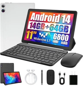 Ainmel Android 14 Tablet 11” 14GB+1TB Octa-Core WiFi6 L1 Face ID + Keyboard Set - Picture 1 of 7