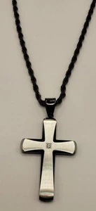 Invicta Men's Brushed Steel Cross with Lab Grown Diamond Solitaire, Black,Silver - Picture 1 of 3