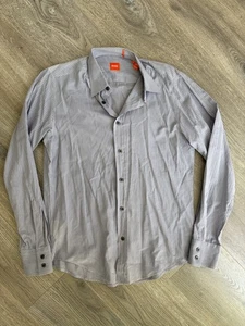 Hugo Boss Shirt Mens S Gray Slim Fit Button Up Long Sleeve Lightweight Cotton - Picture 1 of 8