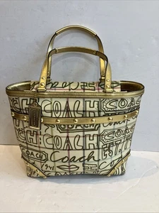 COACH HERITAGE TATTERSALL GRAFFITI F13188 GOLD TOTE BAG MEDIUM SIZE MSRP $328 - Picture 1 of 21