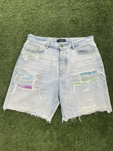 Size 36 - Amiri Blue Denim Watercolor Trasher Shorts - Picture 1 of 10