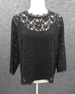 Top Talbots Ajustable Cami Encaje Superposición Mujer 12 Cuello Redondo Manga 3/4 Negro - Imagen 1 de 18