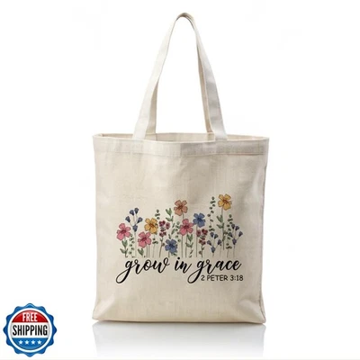 WDSXWH Christian Canvas Totes with Scripture 2 Peter 3:18 - Grow in Grace, Re - Image 1 of 4