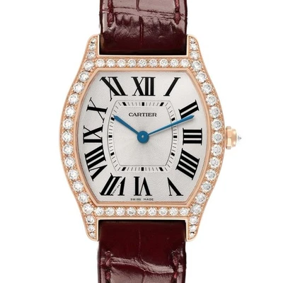 Reloj Cartier Tortue mediano oro rosa bisel diamante damas WA501008 caja tarjeta Foto 1 de 4