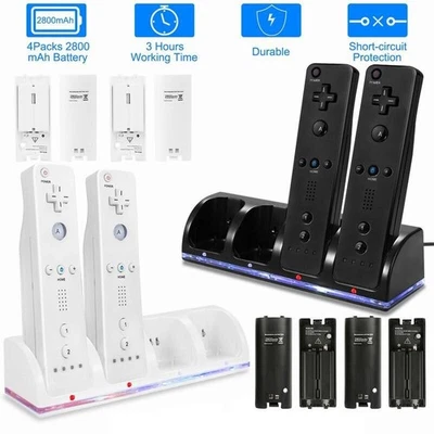 4x 2800mAh Quad Ladestation für Nintendo Remote Controller Wii Akkus Akku DHL - Bild 1 von 4