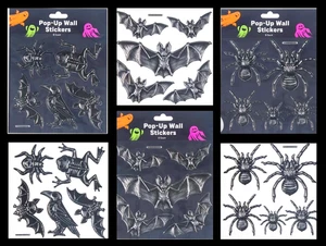 15 ct Pop-Up Wall Stickers Halloween Spooky Themed Bats Spiders Frogs, Crows - Picture 1 of 7