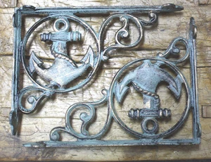 2 Cast Iron NAUTICAL ANCHOR Brackets Garden Braces Shelf Bracket PIRATES SHIP - Picture 1 of 1
