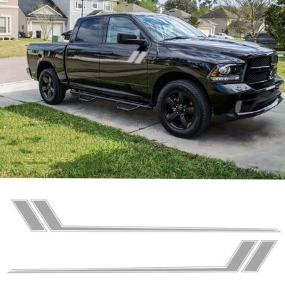 Matte Silver Side Body Hockey Stripe Vinyl Sticker For Dodge Ram 1500 2500 3500 Foto 1 de 2