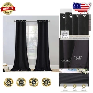 Elegant 90” Black Velvet Blackout Curtains - Room Darkening Thermal Insulation - Picture 1 of 9