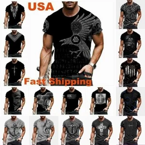 T Shirt Men Fashion Graphic Short Sleeve Streetwear Silky Casual Black Soft Tees - Picture 1 of 36