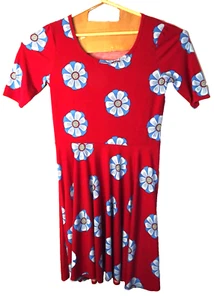Vintage Retired LULAROE NICOLE Dress Red Blue Flower Floral Short Sleeve Sz XL - Picture 1 of 6