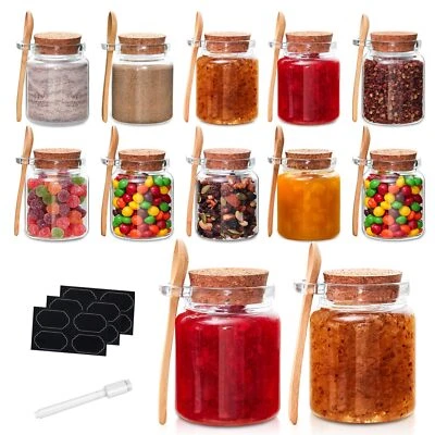 10oz Small Glass Storage Jars With Cork Lids And Spoons Yogurt Containers For Pa - Image 1 of 4