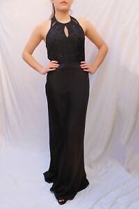 Next Premium Black Halterneck Embellished Lace Top Long Maxi Evening Dress Gown 