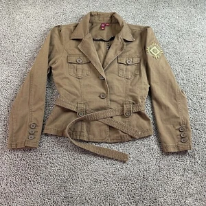SO Utility Jacket Girls Extra Large Brown Southwestern Aztec Embroidered Belted - Picture 1 of 12