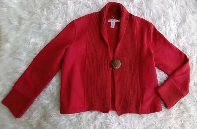 Cárdigan suave tejido rojo Buda neón botón madera talla pequeña mezcla de algodón polietileno  Foto 1 de 4