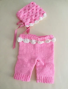 Juego de pantalones y gorro de ganchillo hechos a mano para bebés niñas para accesorios fotográficos de recién nacidos rosa - Imagen 1 de 5
