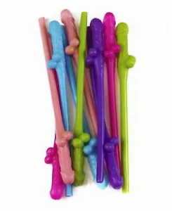 20 X Bright Colour Willy Drinking Nude Hens Night Games Party Penis Dick Straws - Picture 1 of 3