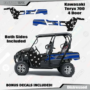 Kit de gráficos de carreras con bandera de EE. UU. azul moderado se adapta a calcomanías de 4 puertas para Kawasaki Teryx 700 - Imagen 1 de 2