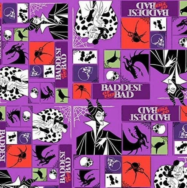 Disney Baddest of the Bad 100% Cotton Flannel Cruella Maleficent by the half yd - Image 1 of 1