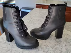 New Women's Steve Madden Boots Black Leather Latch Lace Up Combat Size 9.5 - Picture 1 of 9