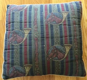 Fox Hunt Hunting Horn and Horse Head Tapestry Pillow Tan Back - Picture 1 of 4
