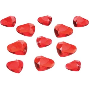 Red Heart Gem Plastic Scatter 24 Per Pack 3/4" to 1" Valentines Decorations - Picture 1 of 1