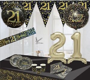 Age 21st & Happy Birthday Black Gold Party Decorations Bunting Banners Balloons