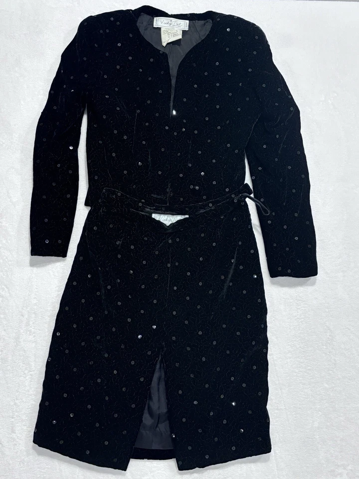 Vintage Vicky Tiel Silk Blend Jacket and Skirt Set, Size S, Black, 25TH3K808 - Image 1 of 4