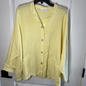 Bryn Walker 100% Pastel Yellow Heavy Linen Jacket Pearl Button Oversized Sz S - Picture 1 of 11