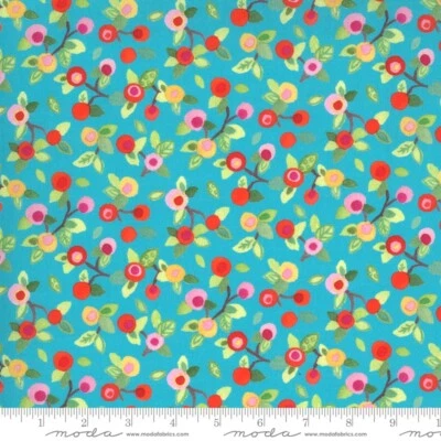 FANCIFUL FOREST 3 yards MODA Fabric Teal MOMO Calico Quilting Sewing 33574-14 - Image 1 of 3