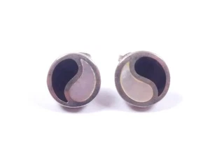 Vintage Ohrstecker Ying Yang Perlmutt Onyx 925 Sterling Silber 5,5 g - Bild 1 von 9