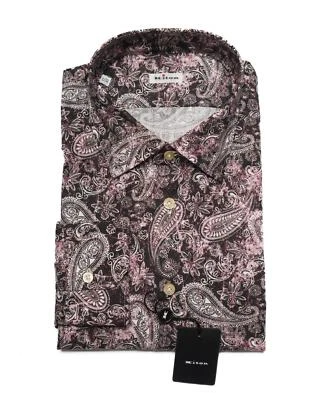 Kiton $610 Pink Black Paisley Slim Fit Cotton Sport Casual Shirt (41 eu) 16 US - Image 1 of 4