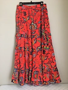 Maxi falda Farm Rio Anthropologie en capas para mujer mediana roja floral borlas con cuentas - Imagen 1 de 14