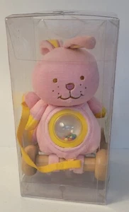 New Open Box Stephan Baby "Bunnie Pull Toy" Plush with Wooden Wheels Rattle - Picture 1 of 8