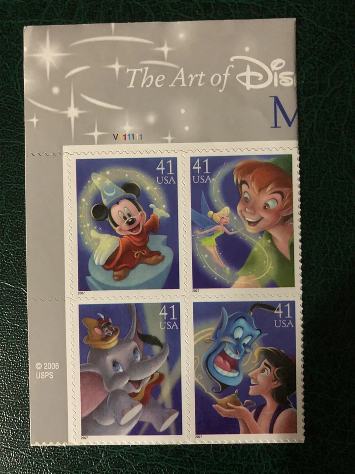 SFSTAMPS US Scott 4192-4195 Art Of Disney Magic Plate Block of 4 Stamps MNH 2007 - Image 1 of 1