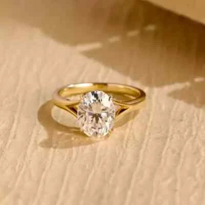 1.50TCW Oval Lab Grown/CVD Diamond Solitaire Wedding Ring 14K Yellow Gold 7 6 5 - Image 1 of 4