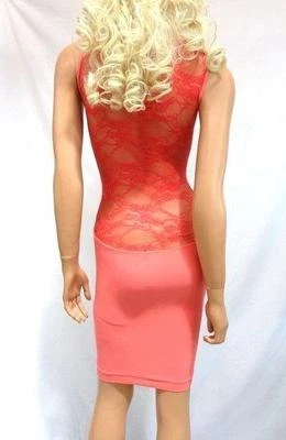 Sexy Vestido sin Mangas BEBE Elastizado ceñido al cuerpo de encaje transparente Fucsia M/L Foto 1 de 4