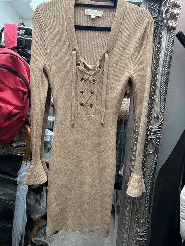 Michael Kors Abito stringato a costine oro taglia M