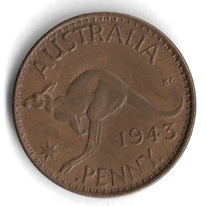 1943 I Australia 1 Penny World Coin - Mintage 9,000,000 - KM# 36 - Picture 1 of 2