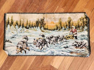 Vintage Mushing Sled Dogs Tapestry Rug Wall Hanger Italy 38 x 19.5 W.P.L. 13379 - Picture 1 of 3
